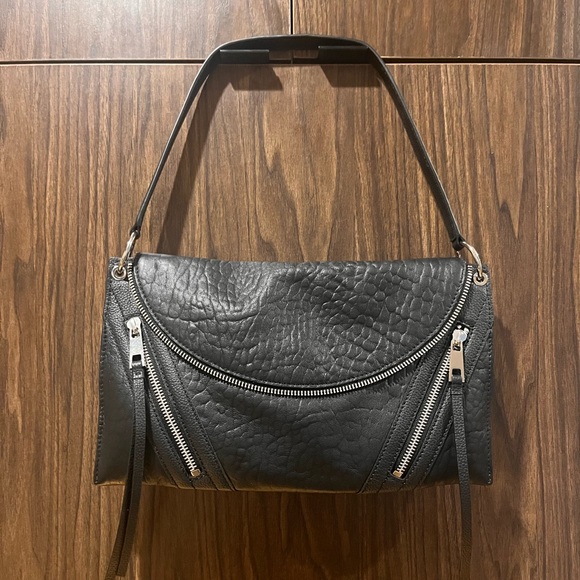 Vince Camuto - Black Pebbled Leather Purse with Silver Hardware and Zippers - Picture 1 of 9